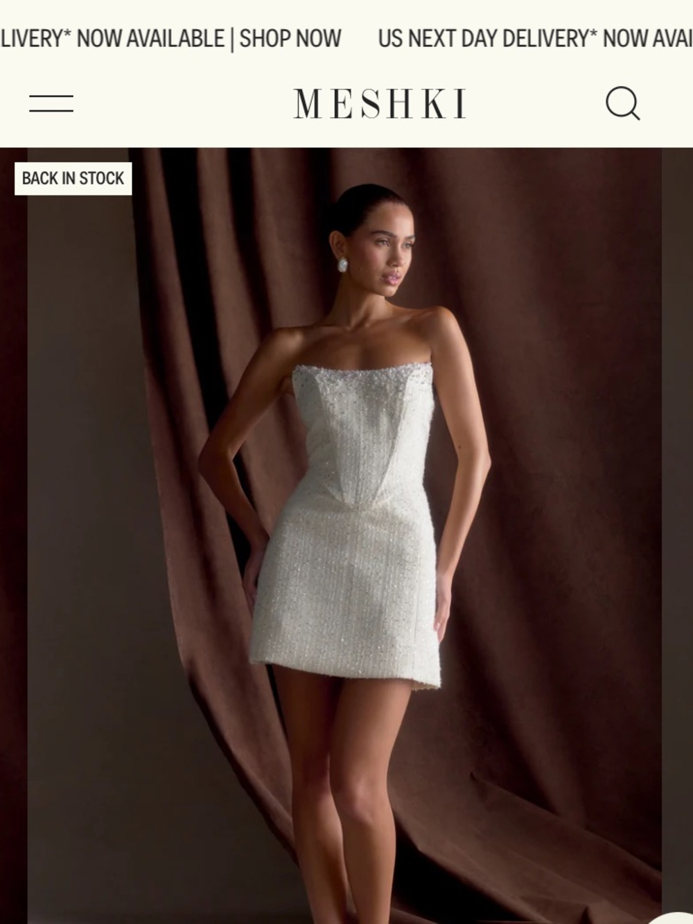 Meshki White Strapless Beaded Mini Dress